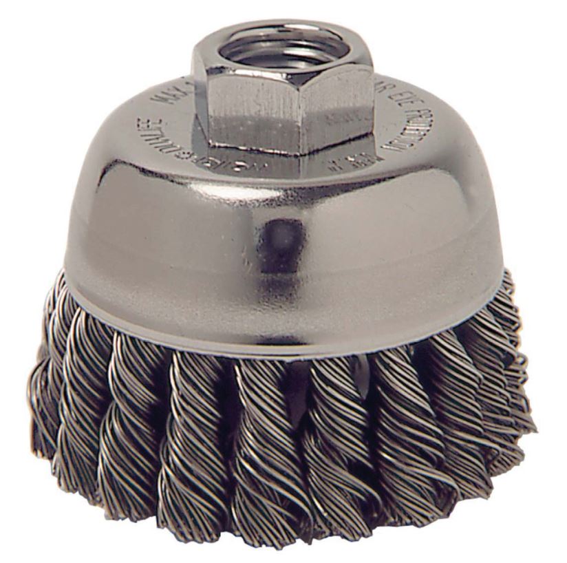BRUSH CUP KNOTTED WIRE STL 2-3/4 X .014 X 5/8-11 - Steel